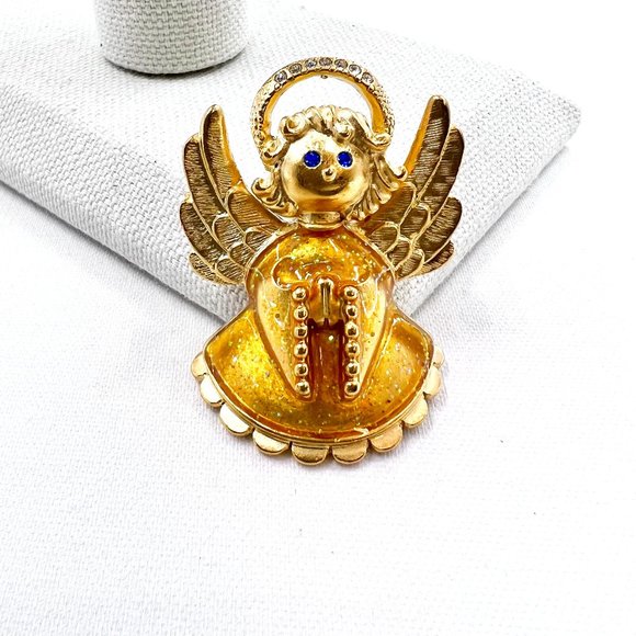 Anne Klein Jewelry - NWOT - Anne Klein - Adorable Enameled Dress Praying Angel Matte Gold Tone Brooch